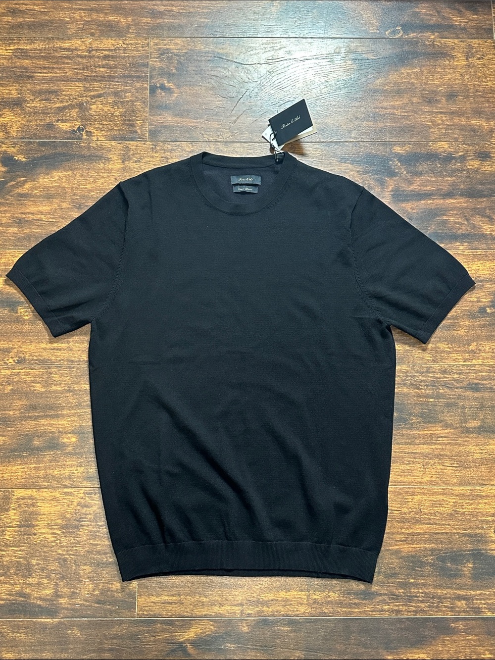 🖤 Porter & Ash Black Viscose Knit Short Sleeve Crewneck Sweater L